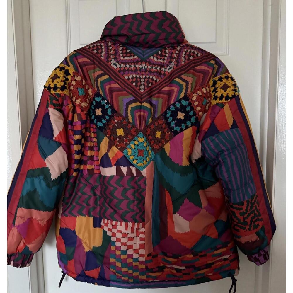 Farm Rio Women's XS Red Abstract Patches Reversible Full Zip Puffer Jacket NEW - Picture 7 of 16